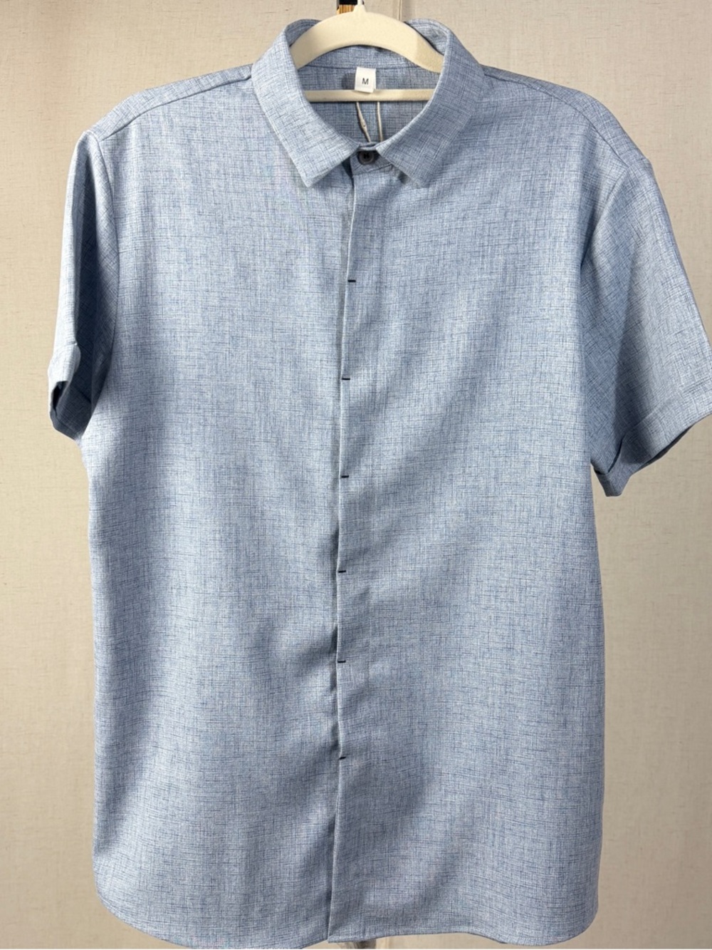 Men’s Light Blue Short Sleeve Linen-Blend Button-Down Shirt